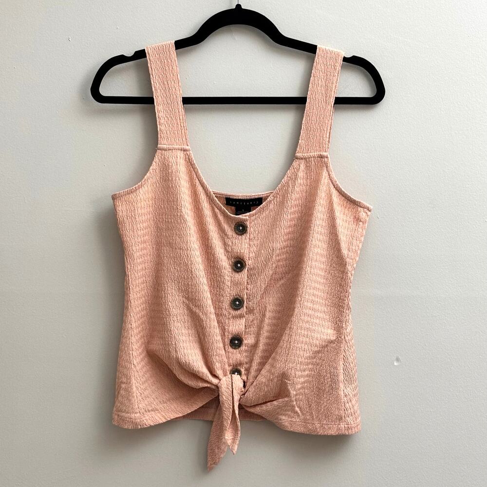 Pink V-neck Button Down Front Tie Light Feminine Coquette Cami Top Size S